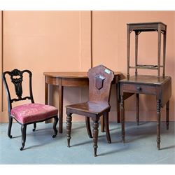 Georgian mahogany demi-lune console table with boxwood string inlay, together with two Vic...