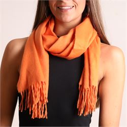 Hermès - orange cashmere scarf, with fringed ends and woven Hermès Paris label, made in Scotland 