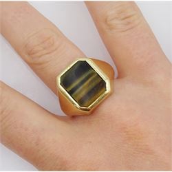 Gold single stone tigers eye signet ring, stamped 9ct