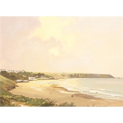 Don Micklethwaite (British 1936-): Filey Bay, oil on board signed 22cm x 29cm, another print after Micklethwaite and a print after Jack Rigg, max 37cm x 56cm (3)