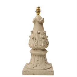 Carved stone finial lamp, including fittings, H46cm 