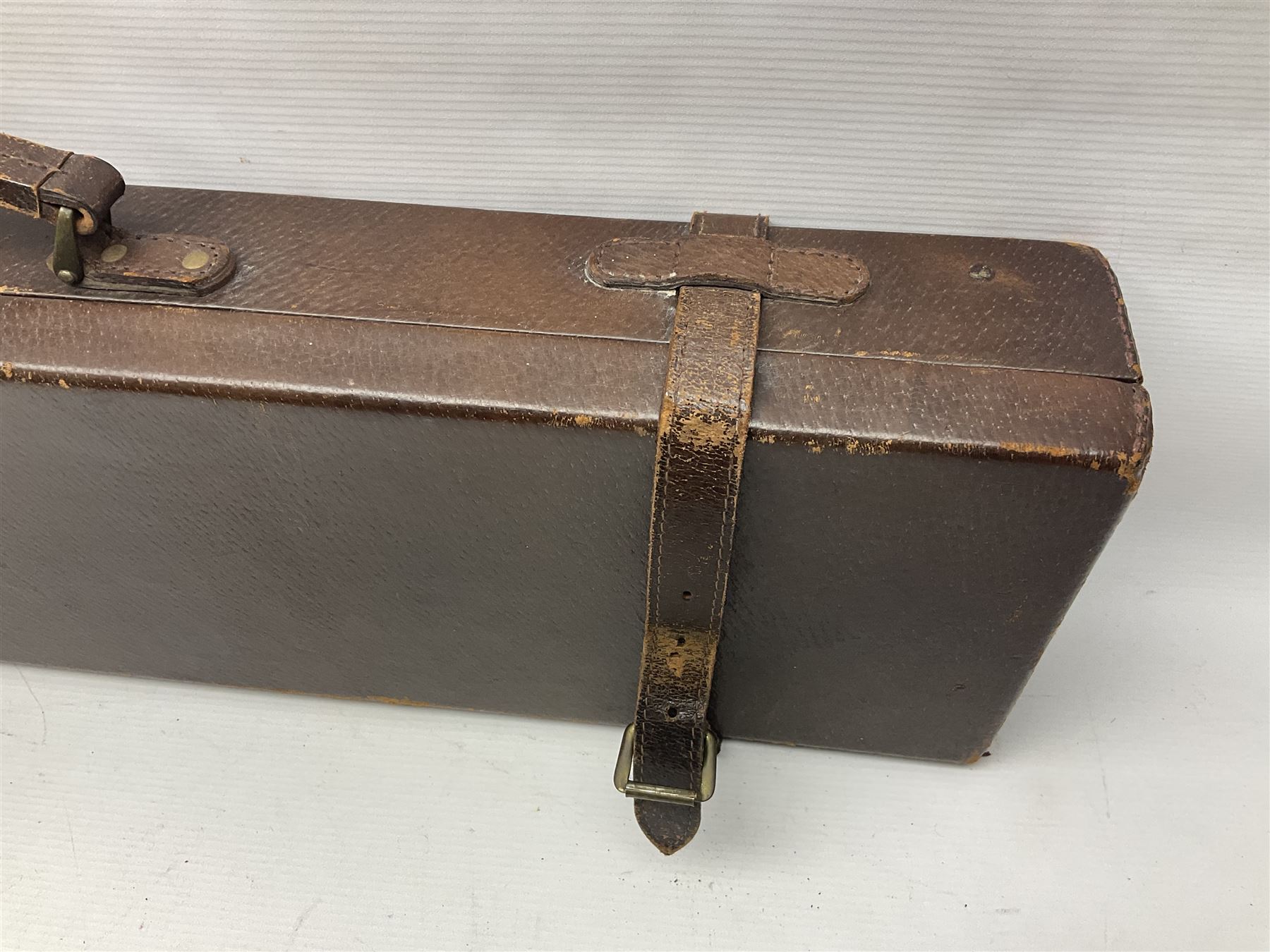 Leather fitted shotgun case L81cm, and a canvas fitted shotgun case with Hooton & Jones label, L83cm (2)