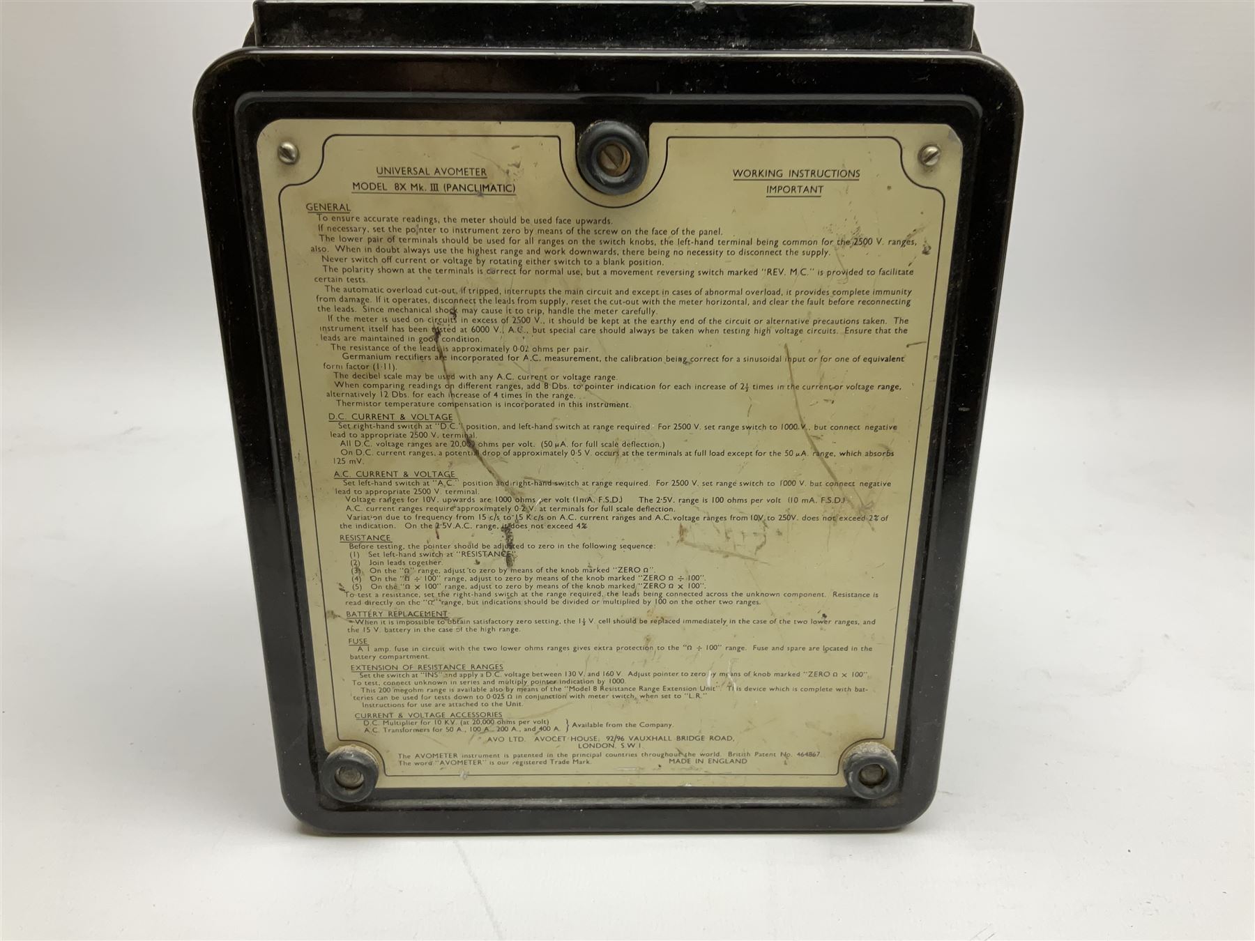 ASA Tokyo monocular microscope with black body, pitchfork base and wooden carrying box containing additional lenses No.47324 H29cm; Universal Avometer Model 8x Mk.III (Panclimatic); and Dansette 222 portable transistor radio (3)