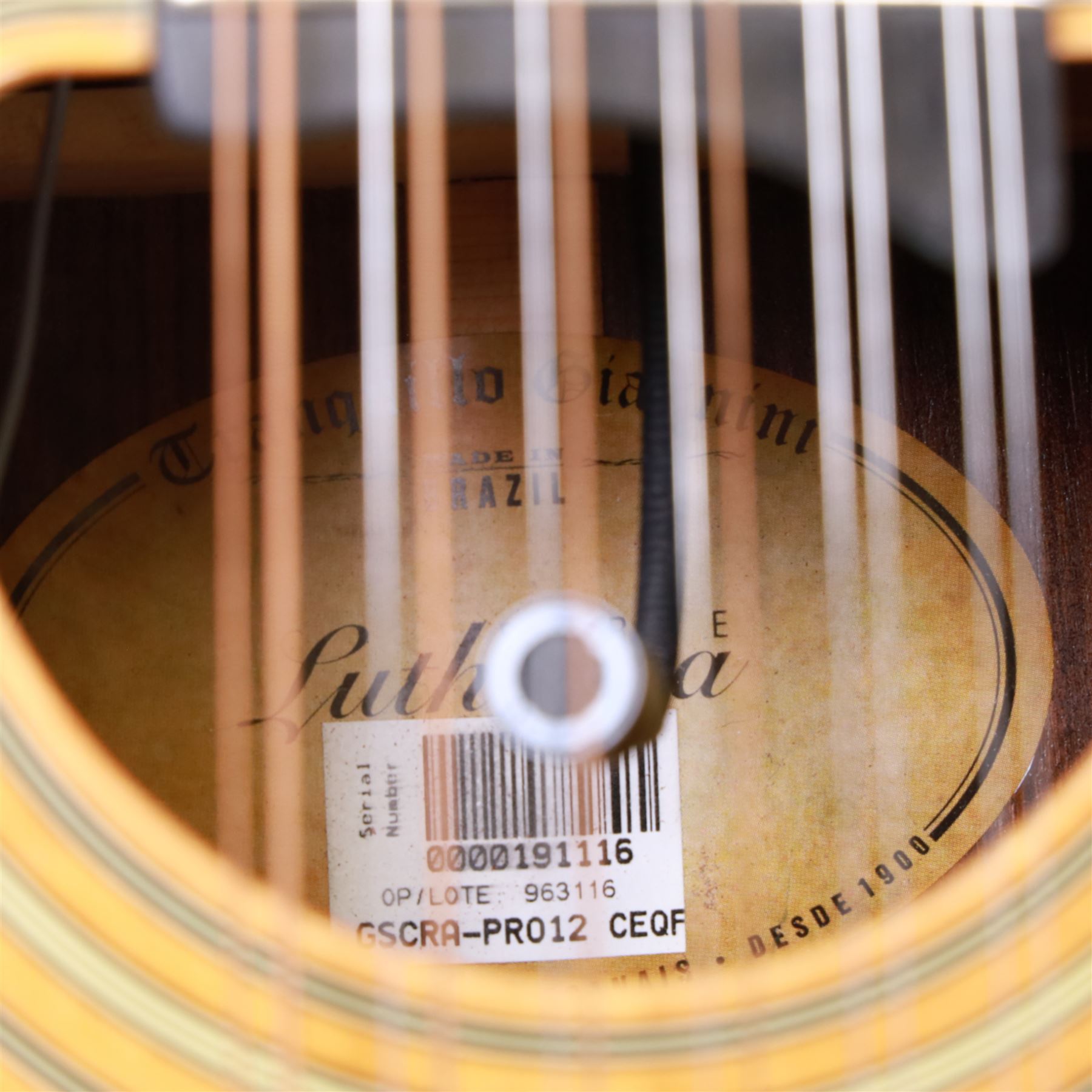 Brazilian Giannini Craviola twelve string acoustic guitar, with Fishman Premium Blend onboard pickup, serial no. 000019116, in fitted hard case