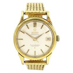 Omega Constellation gentleman's 18ct gold chronometer automatic calendar wristwatch, silve...