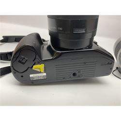 Four Minolta camera bodies, to include Dynax 500si, serial no. 94812651 with 'Signa Zoom 1;3.5-4.5 f=28-70mm' lens, Maxxum 300si, serial no. 97821665, with 'Tamron AF 80-210mm' lens and Dynax 300si, serial no 01603265'  with Minolta AF Power Zoom 35-80mm 1;4' lens, etc, together with Pantax MV1 camera bodies and other camera equipment 