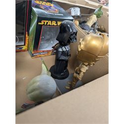 Large collection of Star Wars figures, including bobble heads, Disney busts, Funko etc, together with a collection of loose empty boxes in five boxes