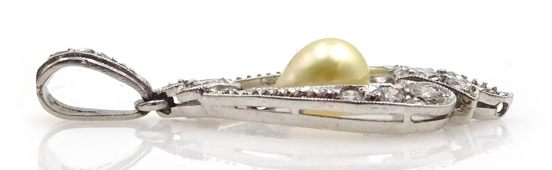 Platinum diamond and pearl, milgrain set pendant 