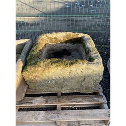 19th century square stone trough, weathered - THIS LOT IS TO BE COLLECTED BY APPOINTMENT FROM DUGGLEBY STORAGE, GREAT HILL, EASTFIELD, SCARBOROUGH, YO11 3TX