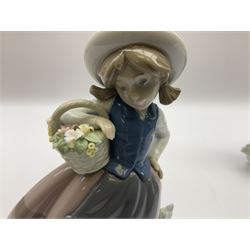 Lladro Flower Girl set, comprising Sweet Scent no 5221, Pretty Pickings no 5222 and Spring Is Here no 5223, all with original boxes, largest example 18cm