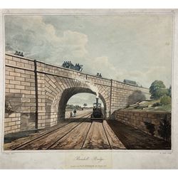 Henry Pyall and S G Hughes after Thomas Talbot Bury (British 1811-1877): Views on the Liverpool and Manchester Railway, twelve aquatints (two doubled up) with hand colouring pub. Ackermann c.1831-1833, 20cm x 25cm (12) (unframed)
Notes: Plates consist of: '[1] The Tunnel' (x2) (both 1831 and 1833 editions), '[2] Entrance of the Railway at Edge Hill Liverpool', '[3] Excavation of Olive Mount four miles from Liverpool', '[6] Entrance into Manchester across Water Street', '[8] Railway Office Liverpool', '[9] Warehouses at the end of the Tunnel towards Wapping' (x2) (both 1831 and 1833 editions), '[10] Moorish Arch looking from the Tunnel' '[11] Near Liverpool looking towards Manchester', '[12] Rainhill Bridge', '[13] Taking in Water at Parkside'.