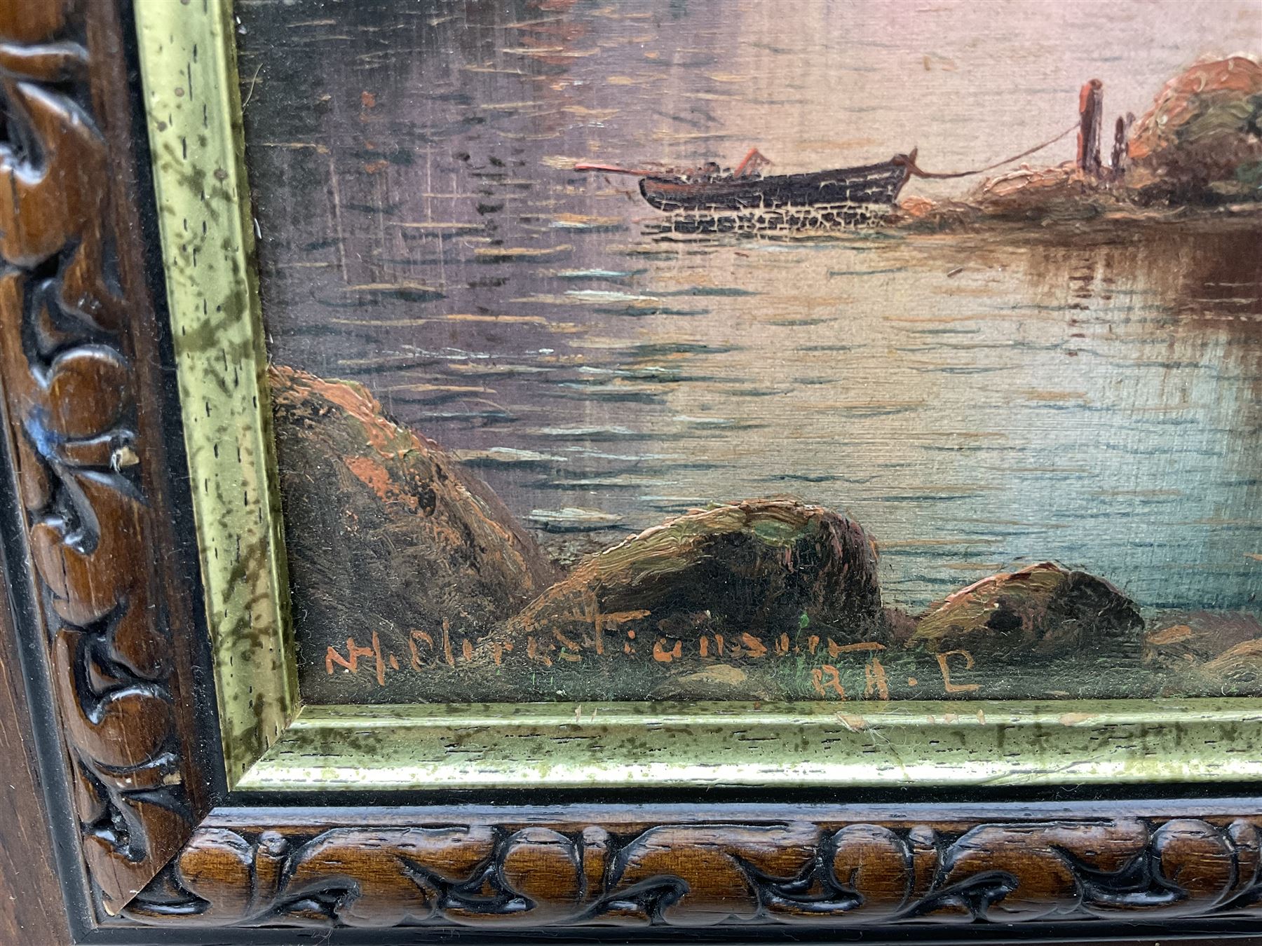 Nils Hans Christiansen RAC (Danish 1850-1922): River Valleys at Dusk, pair oils on board signed 22cm x 14cm (2)