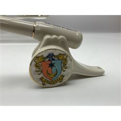 Ten WW1 crested china military models of tanks and field guns; various makers including Goss, Grafton China, Arcadian China, Savoy China etc; various crests including Portsmouth, Brighton, Pendleton, Paignton, Cowes, Flamborough etc (10)