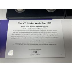 Two Queen Elizabeth II Isle of Man 2019 silver proof fifty pence coin sets, comprising 'ICC Cricket World Cup' five coins and 'Peter Pan' six coins, both cased with certificates 