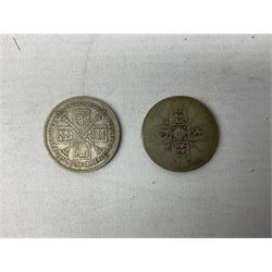 Coins and banknotes, including Lowther mis-printed five pound note 'HH09', Somerset one pound note 'CZ13', United States of America 1971 and 1976 one dollar coins, Great British commemorative crowns, Queen Elizabeth II 1997 two pound coin, 2008 five pound coin, King George V 1920 and 1931  florins and various other pre-decimal coins