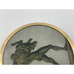 19th Century Italian micro mosaic plaque depicting Heracles capturing the Cretan bull, D7cm