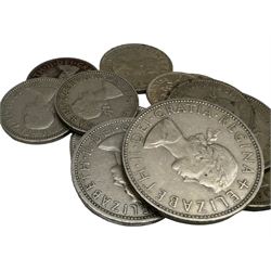 Coins including Elizabeth I 1573 sixpence and other hammered silver coins, commemorative fifty pence pieces with 2003 'Give Women The Vote', 2017 'Benjamin Bunny', 2017 'The Tales of Peter Rabbit', 2019 'Sherlock Holmes', small quantity of Great British pre 1947 silver coins, commemorative crowns, spade guinea style gaming tokens etc