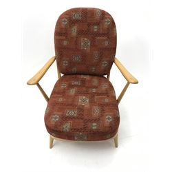 Ercol armchair, spindle back, turned supports with loose cushions 