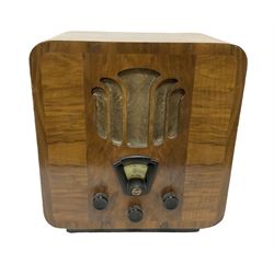 1930s Philips Type 836A Super Inductance radio, in Art Deco curved mahogany case with Bakelite knobs, H36cm W34cm D22cm