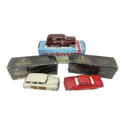 Brooklin Models - three 1:43 scale heavy die-cast model cars comprising BRK31 WMTC 1953 Pontiac Sedan Delivery in maroon with tan interior; BRK43 1948 Packard Station Sedan; BRK44 1961 Chevrolet Impala Sport Coupe; all boxed (3) 