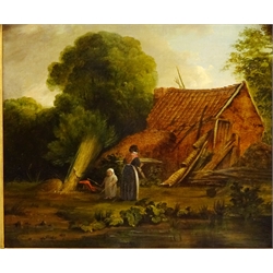  Country Cottage with Woman and Child, early/mid 19th century oil on canvas unsigned 33cm x 39cm in original gilt shell moulded frame  