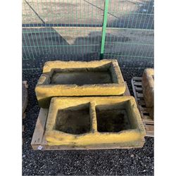 19th century two division stone trough and a medium rectangular stone trough with concrete base (2) - THIS LOT IS TO BE COLLECTED BY APPOINTMENT FROM DUGGLEBY STORAGE, GREAT HILL, EASTFIELD, SCARBOROUGH, YO11 3TX