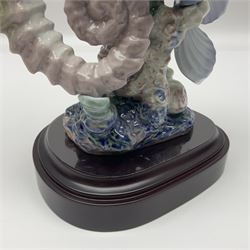 Lladro figure, Beneath the Waves, modelled as a mermaid and seahorse upon a wooden plinth, no 1822, limited edition 1389/2500, with certificate and original box, H32cm 