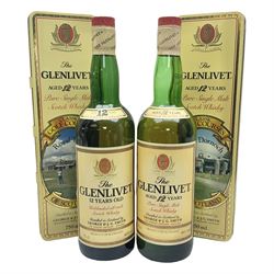 Two Glenlivet 12 year old, single malt Scotch whisky, 700ml 70% vol, each in original Classic Golf Clubs of Scotland presentation tin, Royal Troon and Royal Dornoch