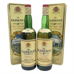  Two Glenlivet 12 year old, single malt Scotch whisky, 700ml 70% vol, each in original Classic Golf Clubs of Scotland presentation tin, Royal Troon and Royal Dornoch