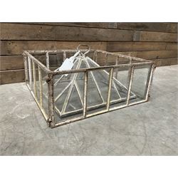 Victorian painted iron framed square garden cloche lantern, with associated sides (larger than the top piece), no fittings