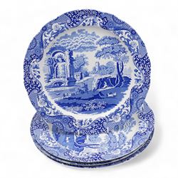 Copeland Spode Italian tableware to include four large bowls, jug, octagonal plate, four other larger plates, ten bowls of various sizes, butter dish, preserve jar, toast rack, set of six teaspoons and six pastry forks etc, all with black backstamps 