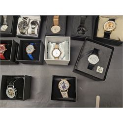 Collection of wristwatches including Accurist chronograph, Gamages automatic, six Krug-Baumen diamond, Minster, Halcyon Days, Seconda, Lorus etc