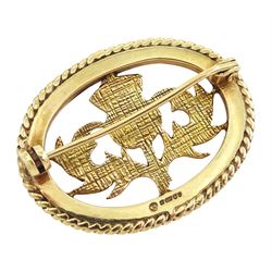 9ct gold Scottish thistle design brooch by Ortak Silvercraft, Edinburgh 1979