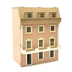  Regency style three storey Doll's House, with wall paper, stairs, skirting, H87cm x W68cm MAO0303  
