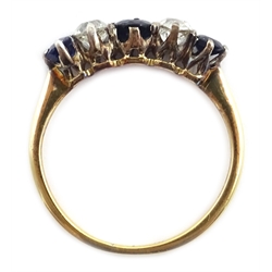  18ct gold (tested) five stone sapphire and diamond ring  
