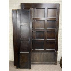 17th century style oak 4' four poster bed, high panelled back with projecting canopy cornice and panelled roof, turned posts with panelled front