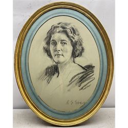 Reginald Grenville Eves RA (British 1876-1941): Portrait of Dame Alice Ellen Terry (1847-1928), oval charcoal signed 55cm x 41cm