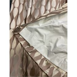 Furnish & Fettle - pair thermal lined curtains, in champagne fabric decorated with trailing vertical teardrop pattern, double pinch pleated headers, width at header - 110cm, drop - 309cm (per curtain)