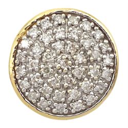 14ct gold pave set diamond circular pendant, stamped