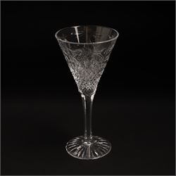  Suite of Stuart crystal Beaconsfield pattern table glass, comprising 6 claret glasses, 6 white wine glasses, 6 dessert wine glasses, 6 brandy balloons, 6 champagne flutes, and 8 whisky tumblers
