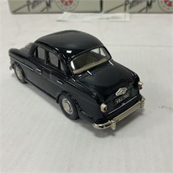 Pathfinder Models - two 1:43 scale model cars comprising Riley 1.5 1958 PFM14 with certificate of authenticity no.571/600 and Sunbeam Rapier 1962 PFM15; both in original boxes  