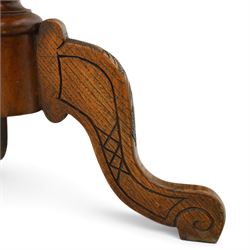 Victorian walnut pedestal occasional table, circular top ,raised on turned column with scroll feet