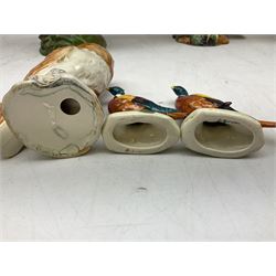 Six Beswick bird figures comprising large barn owl no.1046, small barn owl no.2026, woodpecker no.1218, pheasant no. 1226b and two small pheasants no.767a, tallest H22cm  