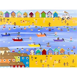 Gordon Barker (British 1960-): 'Water Skiing Display', acrylic and pen signed, titled vers...