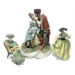 Two Royal Doulton figures, Buttercup HN2309 and Ascot HN2356, together with Capodimonte figure Hussar and His Lady 