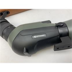 Hatsan .22 break-action air rifle retailed by Edgar brothers with 46cm barrel including fully integrated sound moderator, No.092031501; L113cm overall; in gun sleeve; together with Hawke Vantage 2-7x32 telescopic sight, Bressler Condor 24-72x100 spotting scope with carrying case and Velbon EF-61 tripod; all boxed (4)