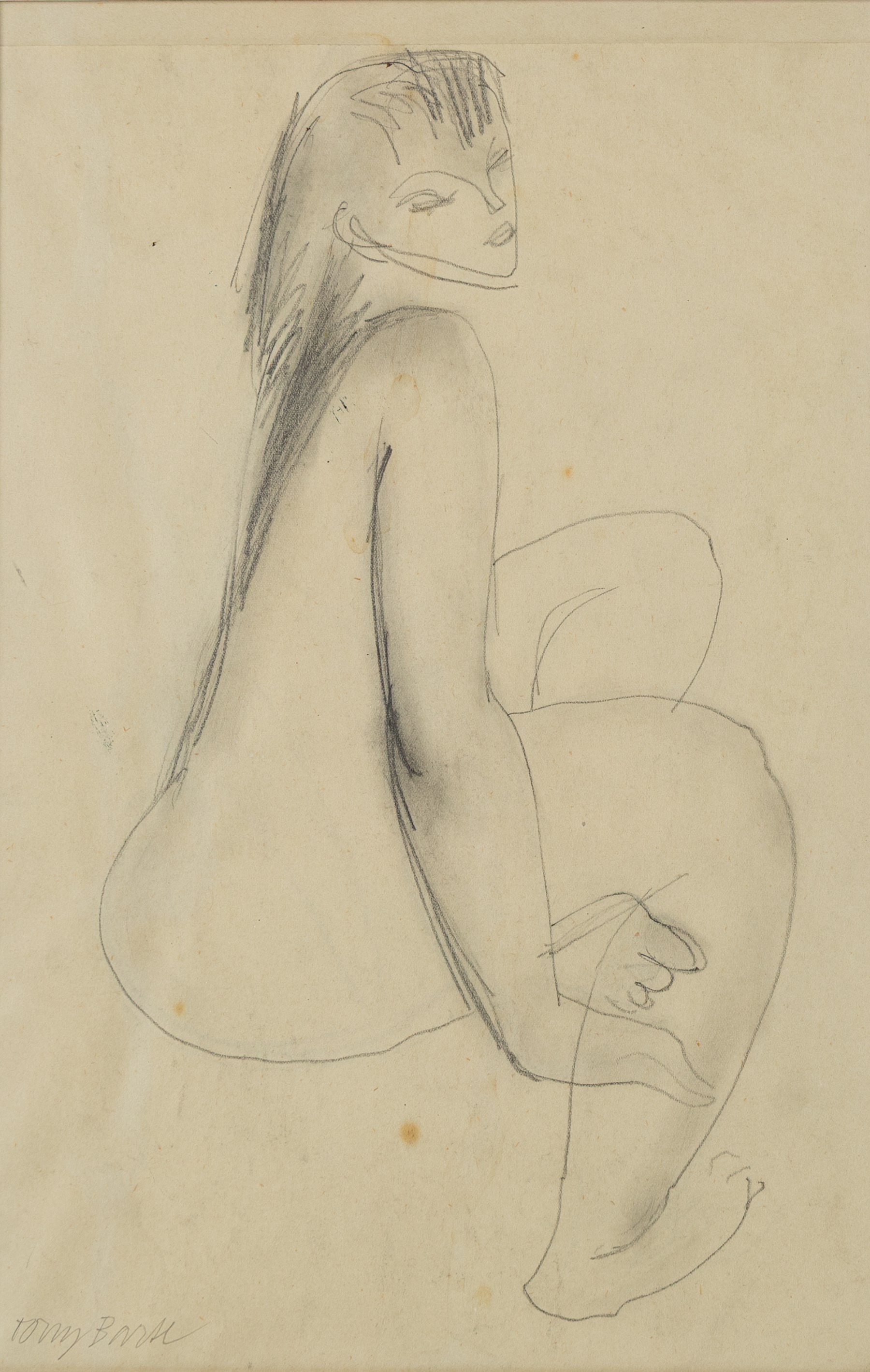 Tony Bartl (Czech 1912-1998): Portrait of an Elderly Woman and Female Nude, two pencil drawings signed max 34cm x 22cm (2)