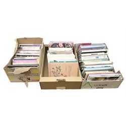 Collection of reference books relating to sewing and needlework, to include embroidery, cross stitch, antique needlework etc, in three boxes 