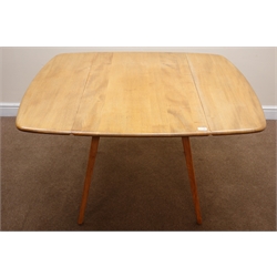  Ercol elm drop leaf table, four square tapering out splayed supports, W112cm, H71cm, D125cm  
