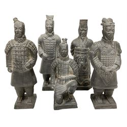 Set of five Chinese 'Terracotta Warrior' style figures, tallest example H24cm 